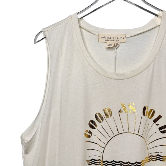 NEW Saltwater Luxe Cream Good As Gold Women’s Muscle Tank Sz 2X - Picture 3 of 9